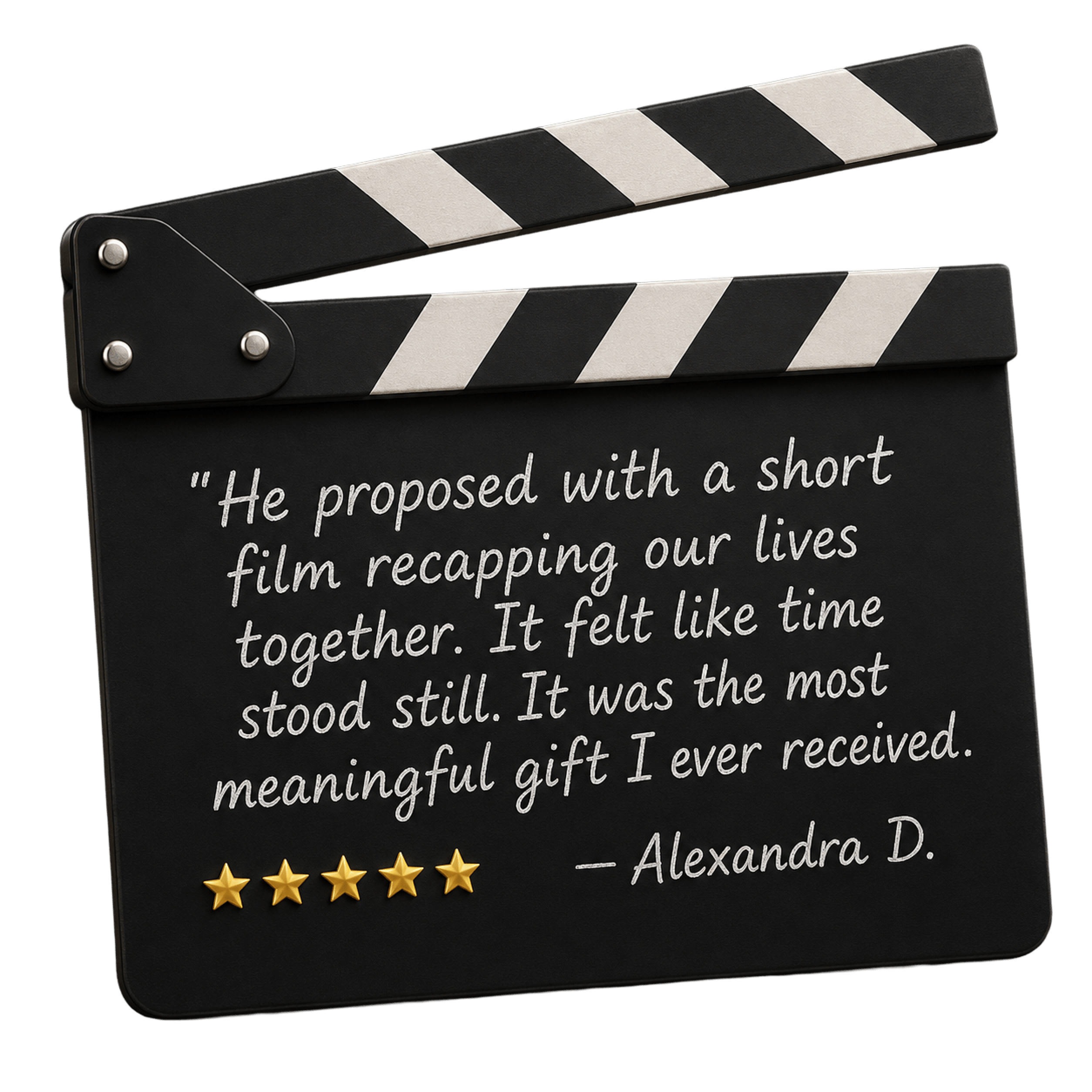 A five-star customer quote from Alexandra D.